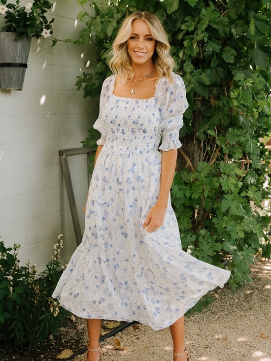 Baltic Born Dresses & Skirts - Baltic Born Fabian Jacquard Midi Dress | Blue Floral Size XLXL